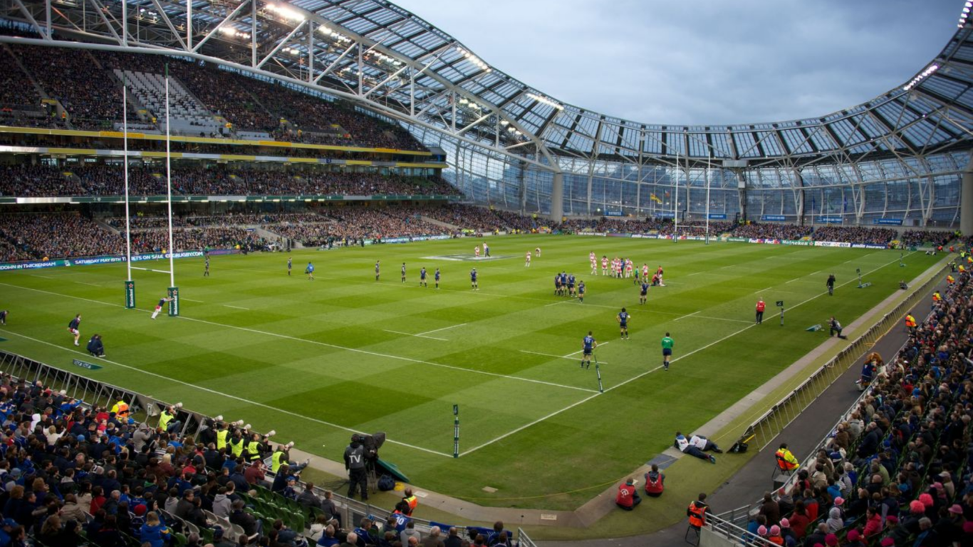 Vibrant rugby match at Aviva Stadium, Dublin. Experience thrilling games near our hotel with easy access and splendid views.